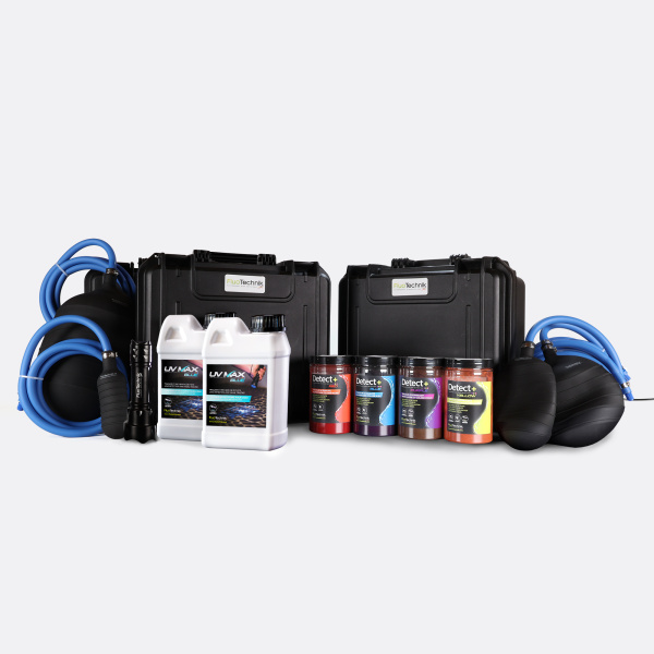 Kit de detección y localización de fugas 4 COLORES + 2 SIN COLOR + 4 BOLAS OBTURADORAS - PACK PRO EXPERT LÁMPARA UV 6W